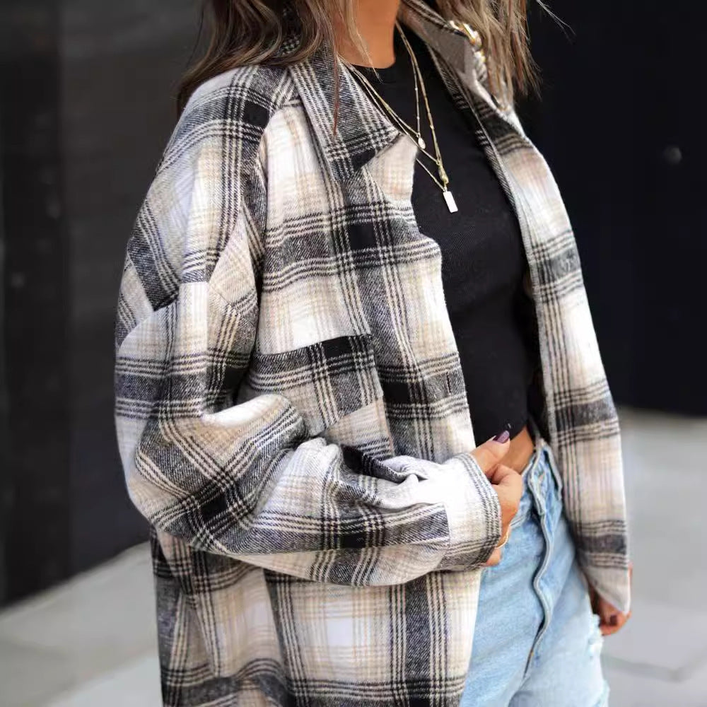 Damen Kariertes Oversized-Hemd im lässigen Stil R&B