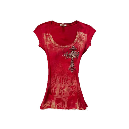 Damen modisches T-Shirt mit einzigartigem Cross-Design R&B