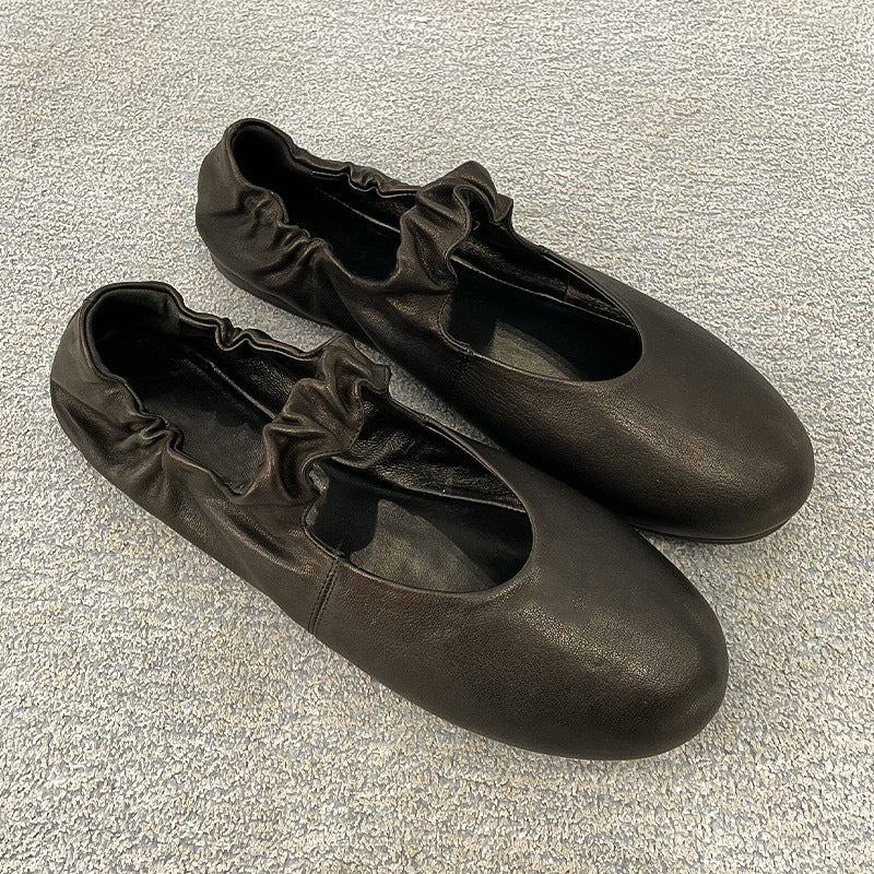 Damen bequeme Ballerinas mit elastischem Riemen und geschmeidiger Lederoberfläche R&B