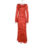 Damen elegantes langärmliges Maxikleid mit floralem Muster und transparentem Oberteil R&B