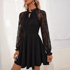 Damen Neckholder Kleid mit Spitzenärmel und eleganter Silhouette R&B