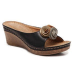 Damen Bequeme Keil-Sandalen mit dekorativem Blumenapplikation