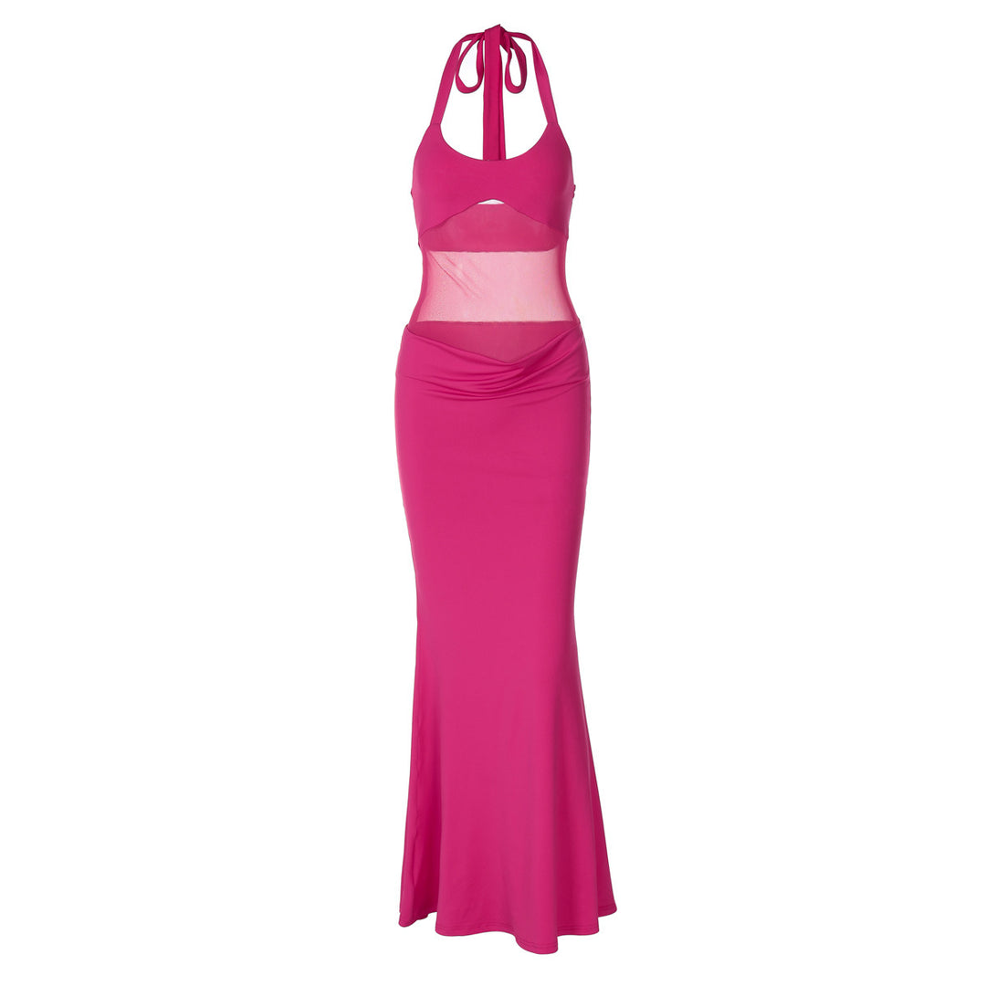 Damen Elegantes Maxi-Kleid mit transparentem Oberteil und tiefer Taille R&B