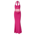 Damen Elegantes Maxi-Kleid mit transparentem Oberteil und tiefer Taille R&B