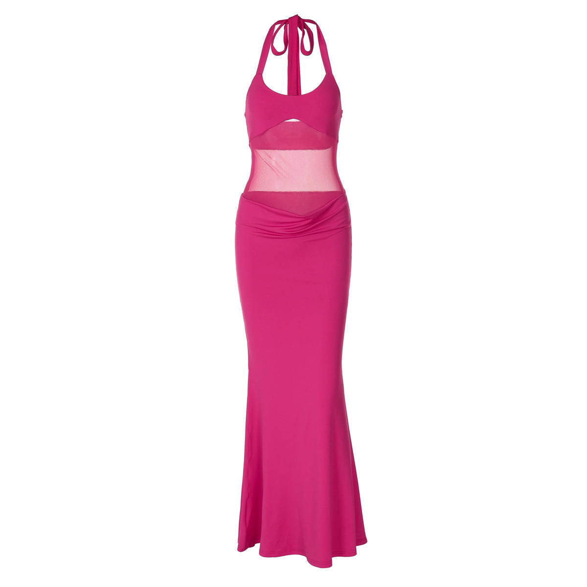 Damen Elegantes Maxi-Kleid mit transparentem Oberteil und tiefer Taille R&B