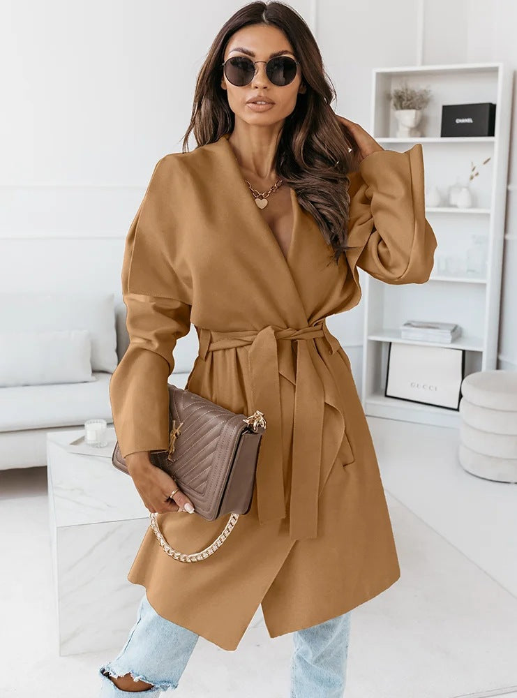 Damen Oversized Morgenmantel mit Gürtel und breiten Ärmeln R&B