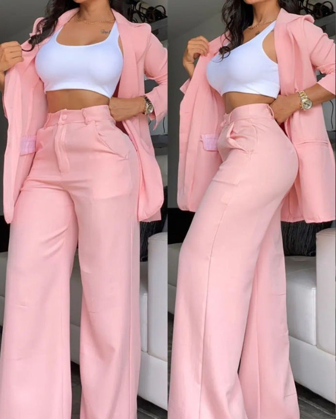 Damen Zweiteiliges Business-Anzug-Set mit weitem Bein und taillierter Jacke R&B