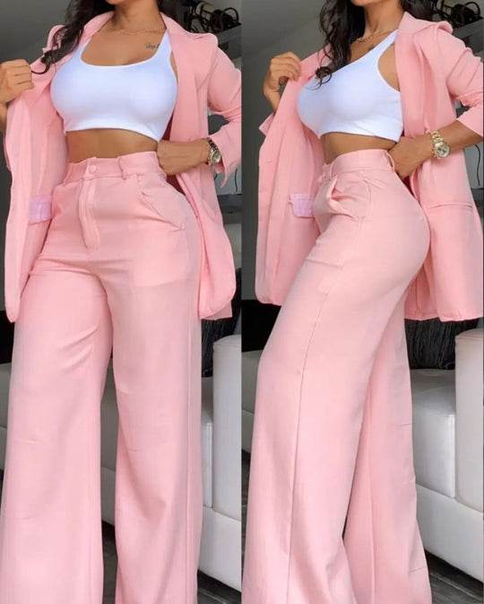Damen Zweiteiliges Business-Anzug-Set mit weitem Bein und taillierter Jacke R&B