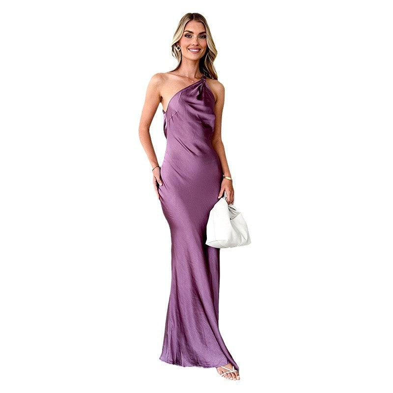 Damen Elegantes Maxikleid mit asymmetrischem Träger und fließendem Satinfall R&B