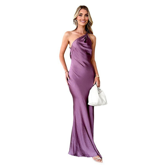 Damen Elegantes Maxikleid mit asymmetrischem Träger und fließendem Satinfall R&B