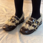 Damen Clogs mit kuscheligem Kunstfellkragen und modischen Schnallen R&B