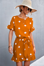 Damen Ballonkleid mit voluminösen Rüschensäumen und tailliertem Gürtel R&B