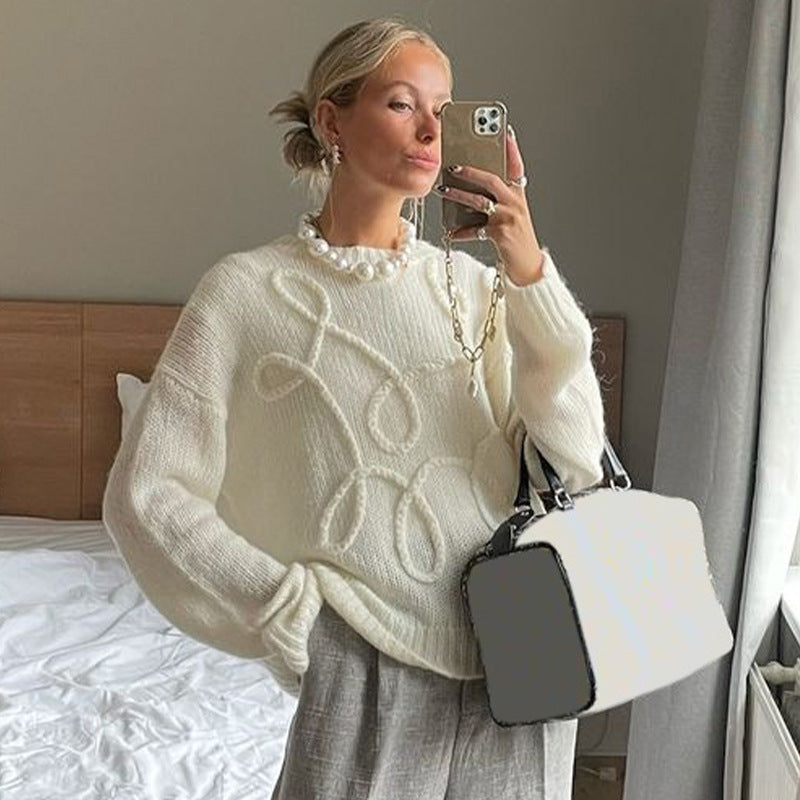 Damen Strickpullover mit floralem Garnmuster R&B