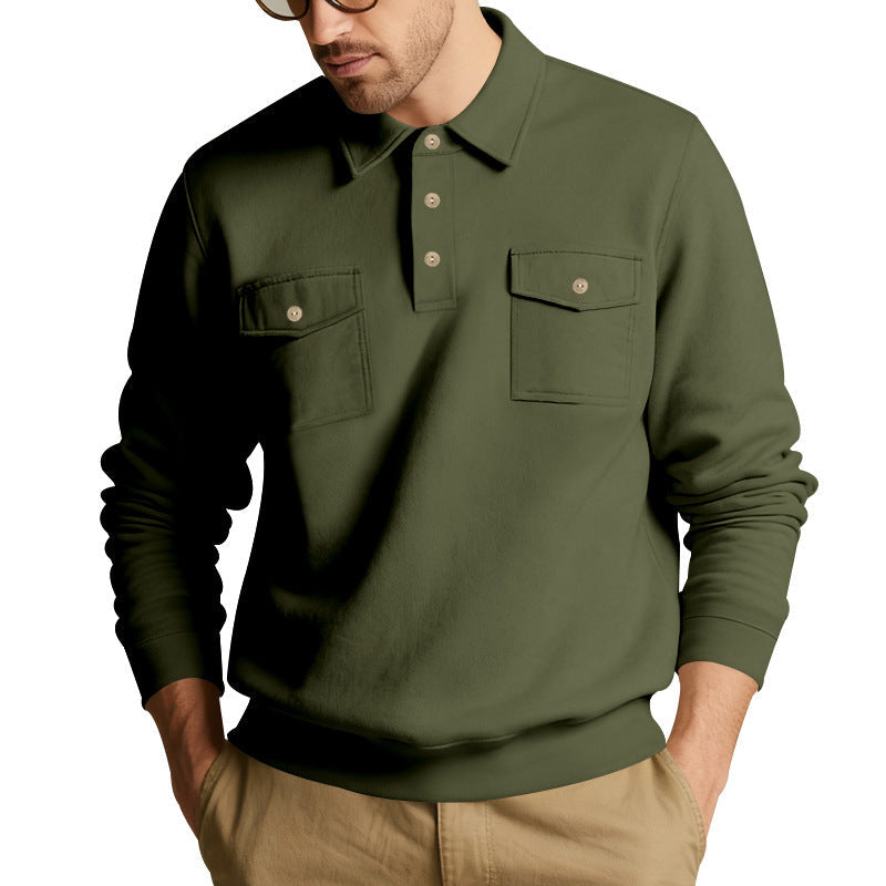 Herren Freizeit-Pullover mit praktischen Brusttaschen und modernem Stehkragen R&B