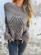 Damen Strickpullover mit offener Maschenstruktur