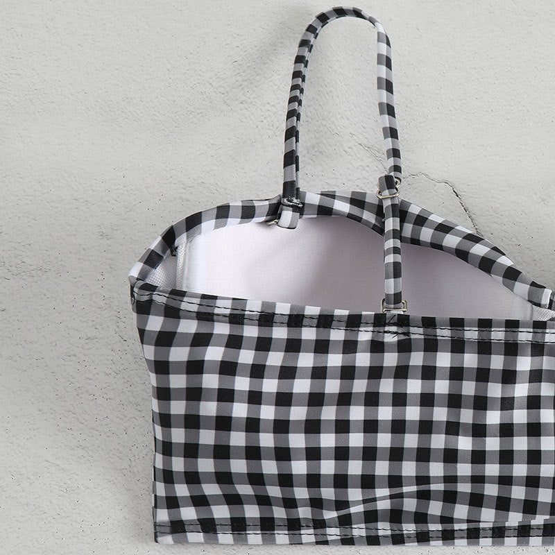 Damen Hochgeschnittener Karo-Bikini mit gepolstertem Oberteil
