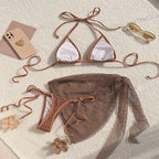 Damen Netz-Bikini-Set mit dekorativem Überwurf und verstellbaren Trägern R&B