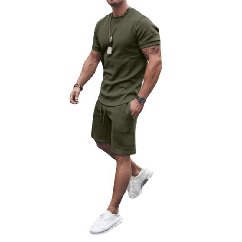 Herren lässiges Kurzarm-Set mit praktischen Taschen und elastischem Bund R&B
