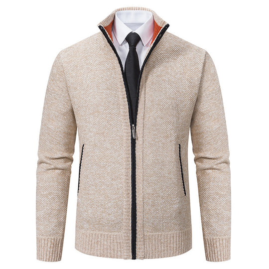 Herren elegante Strickjacke mit durchgehendem Reißverschluss und strukturiertem Design R&B