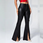 Damen Kunstlederhose mit seitlichen Schlitzen