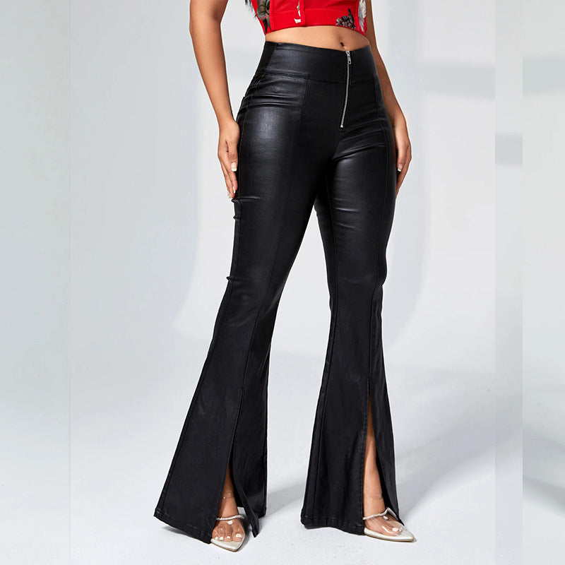 Damen Kunstlederhose mit seitlichen Schlitzen