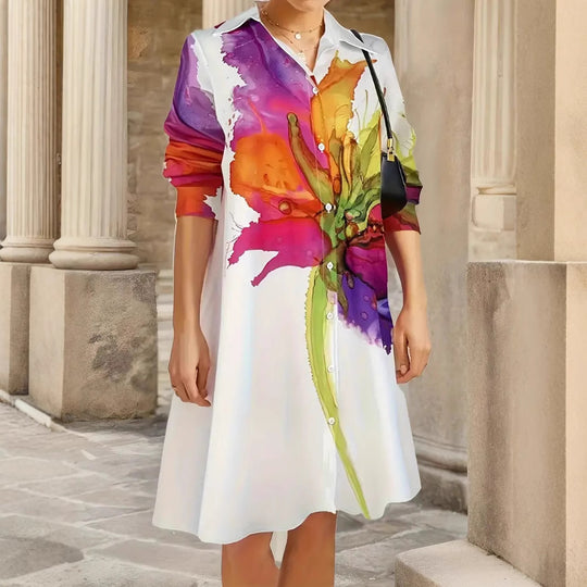 Damen Elegante Hemdblusenkleid mit floralem Design R&B