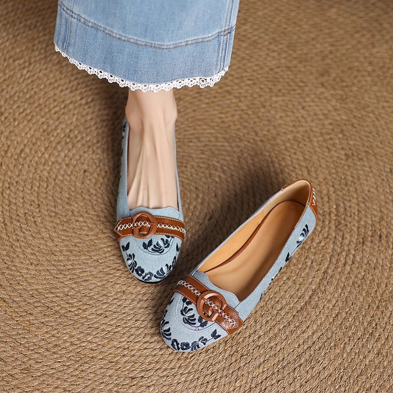Damen Ballerina-Schuhe mit modischen Floral-Applikationen und eleganter Schnalle R&B