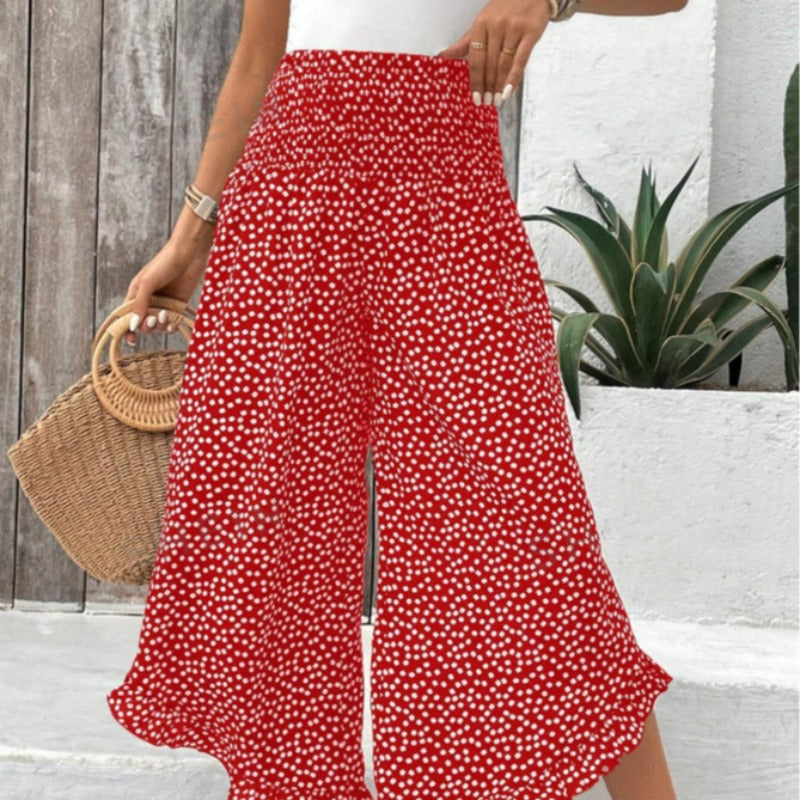 Damen Freizeithose mit weitem Bein und modernem Polka-Dot-Muster R&B