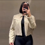 Damen modische Fransenjacke mit dekorativen Nieten R&B