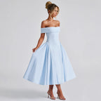 Damen Cocktailkleid mit schulterfreiem Design und voluminösem Rock R&B