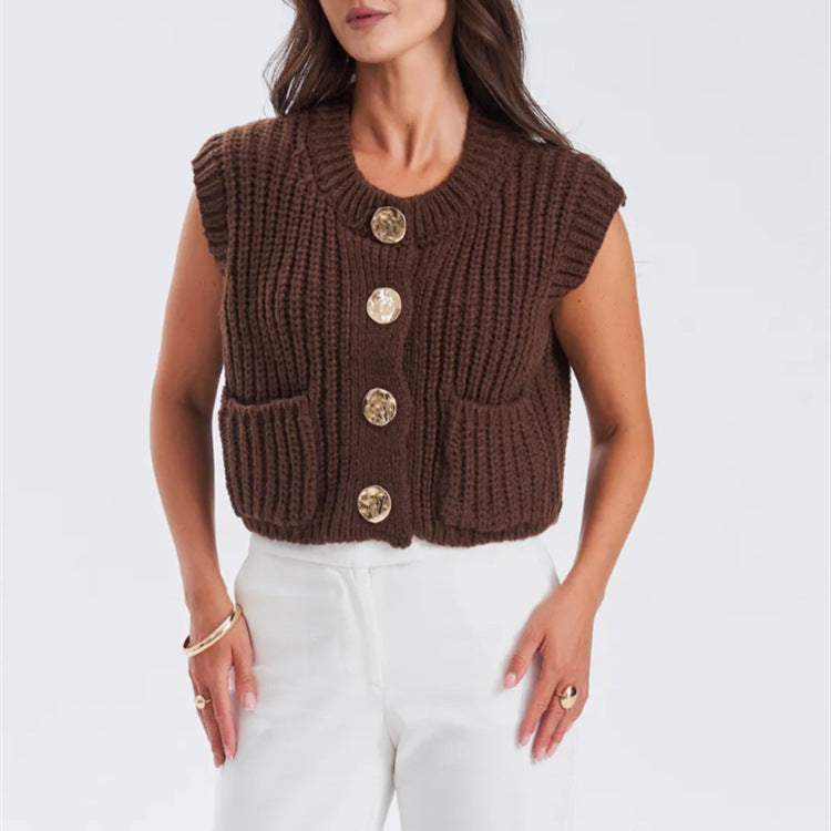 Damen Strickjacke mit goldenen Knöpfen und lässigem Schnitt R&B