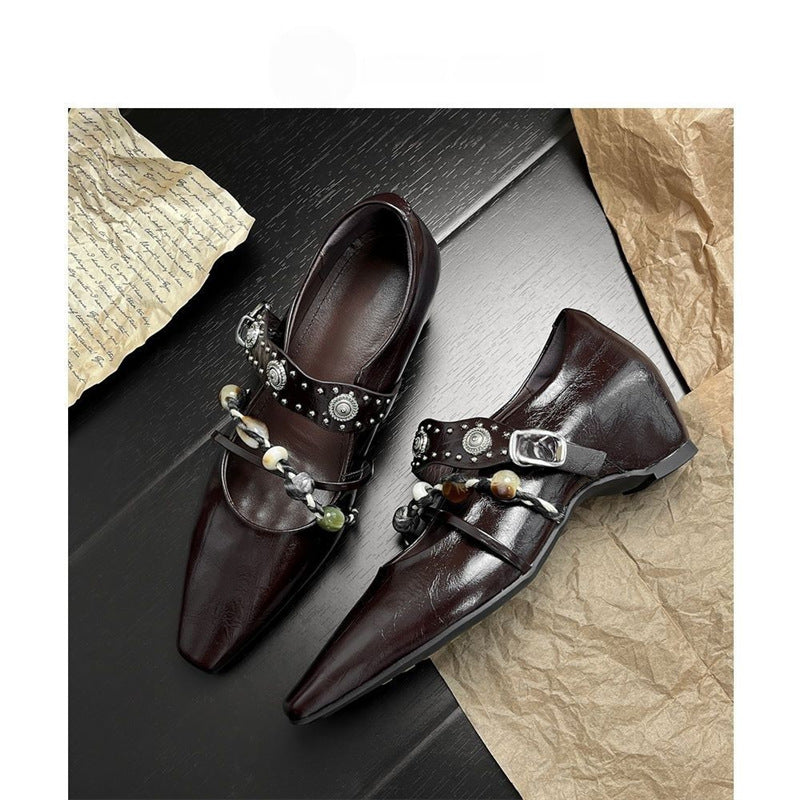 Damen elegante Mules mit anpassbarem Riemen und Perlenverzierung R&B