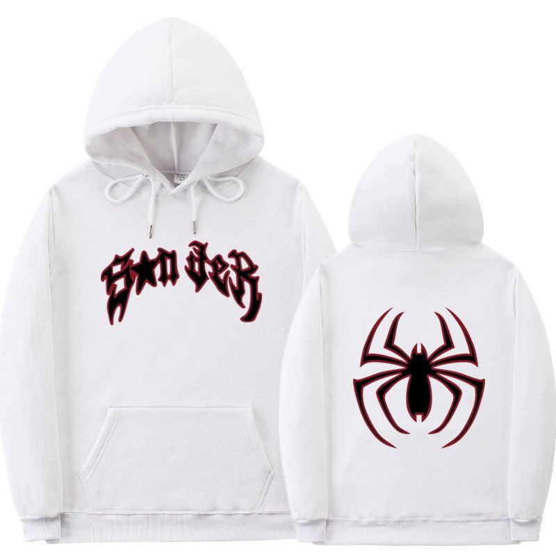 Damen Kapuzenpullover mit auffälligem Spinnenmotiv und grobem Schriftzug