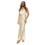 Damen Elegantes Wickelkleid mit schimmerndem Satin-Oberteil und tiefem V-Ausschnitt R&B