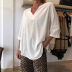 Damen Oversize Tunika mit modernem V-Ausschnitt und lässigen Ärmeln