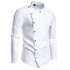 Herren modisches Hemd mit asymmetrischem Knopfdesign und elegantem Stehkragen R&B