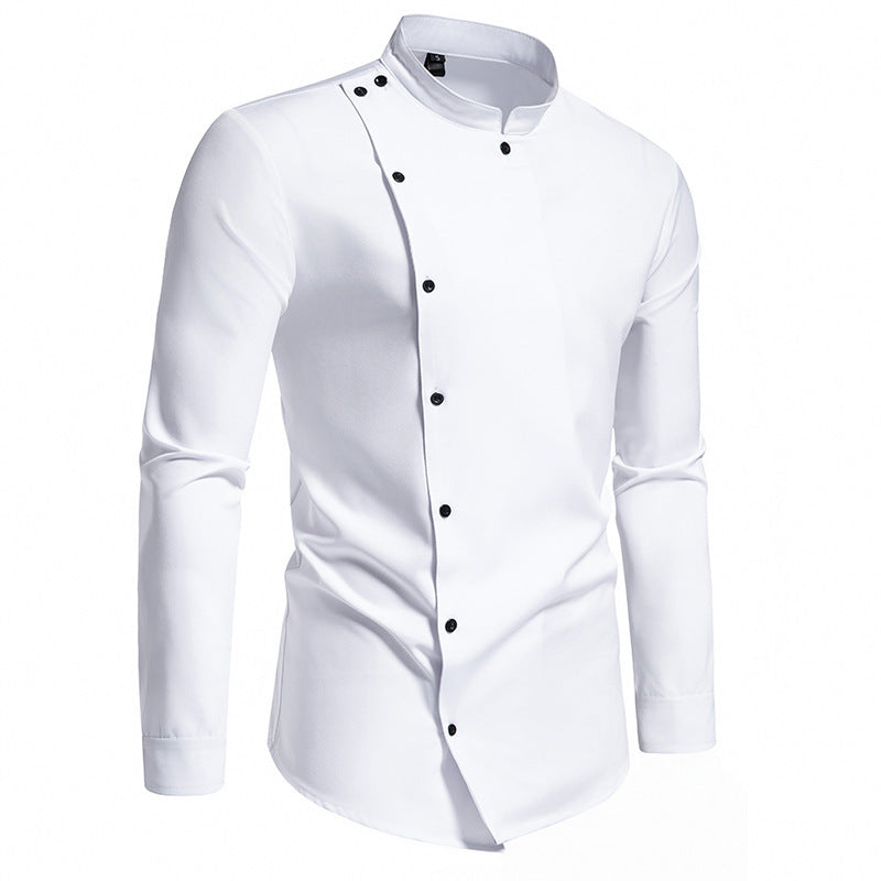 Herren modisches Hemd mit asymmetrischem Knopfdesign und elegantem Stehkragen R&B