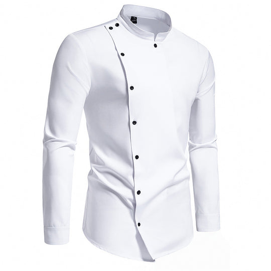 Herren modisches Hemd mit asymmetrischem Knopfdesign und elegantem Stehkragen R&B