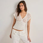Damen Elegantes Spitzenoberteil mit V-Ausschnitt und weitem Schnitt R&B