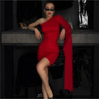 Damen Figurbetontes Kleid mit asymmetrischem Ärmel und elegantem Schnitt R&B