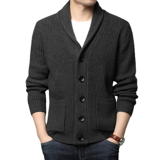 Herren Strickjacke mit Schalkragen und praktischen Taschen R&B