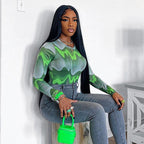 Damen Langarm Bodysuit mit modernem Wellendesign R&B