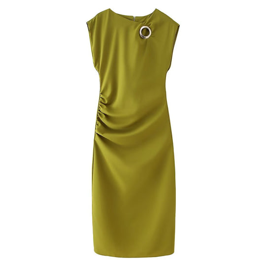 Damen elegantes Jersey-Kleid mit Detailrüsche und edlem Schmuckelement R&B
