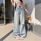 Damen Weite Denim-Jeans im lässigen Vintage-Stil mit modischen Rissen R&B