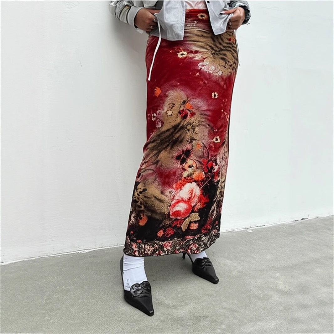 Damen Maxirock mit floralen Mustern und transparenter Spitze R&B
