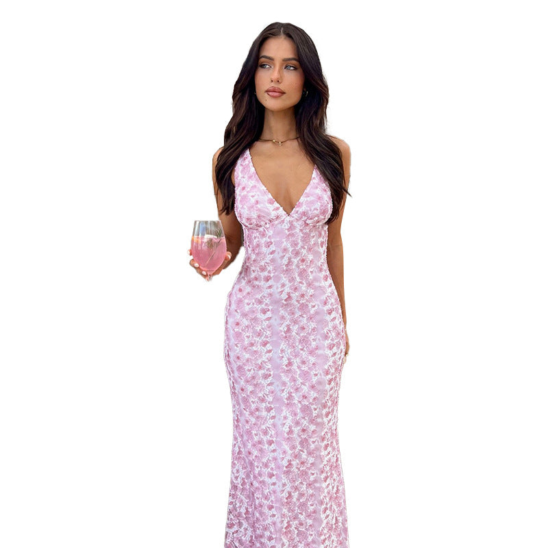 Damen Maxikleid mit elegantem V-Ausschnitt und floralem Muster R&B