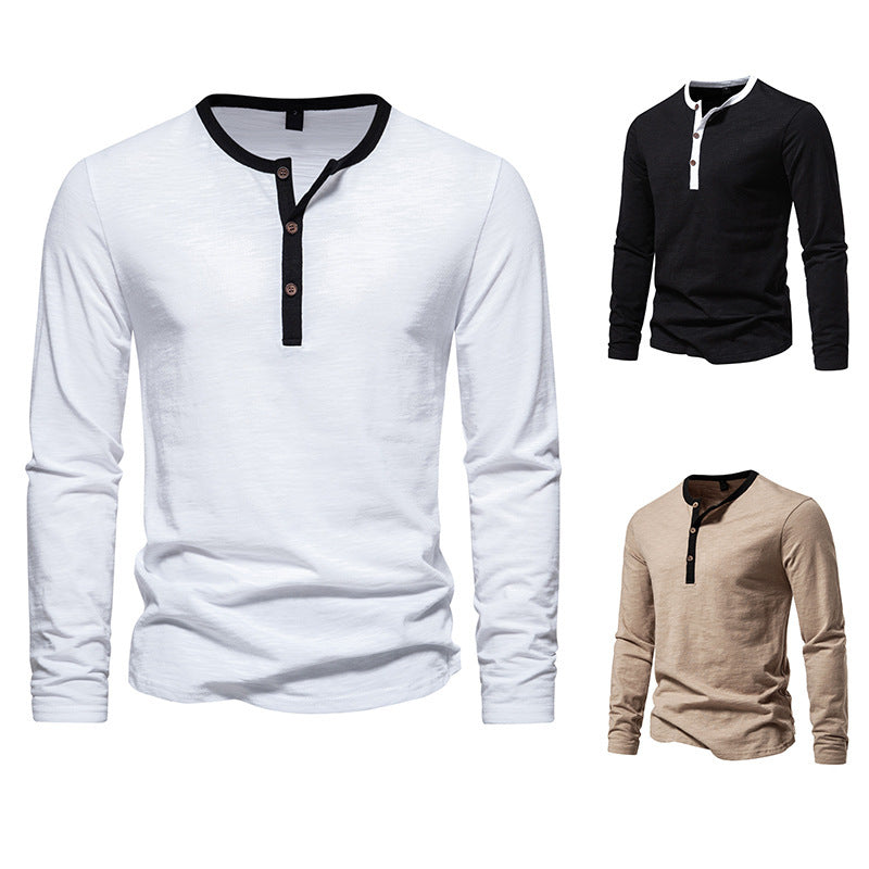 Herren langärmliges Henley-Shirt mit kontrastierendem Kragen R&B