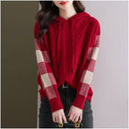 Damen Strickpullover mit Kapuze und modischem Karomuster R&B
