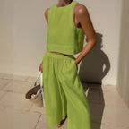 Damen luftiges Leinenoberteil mit weiter Hose R&B