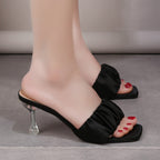 Damen Elegante Slingback Sandalen mit gerafftem Satin-Obermaterial und transparenter Absatz